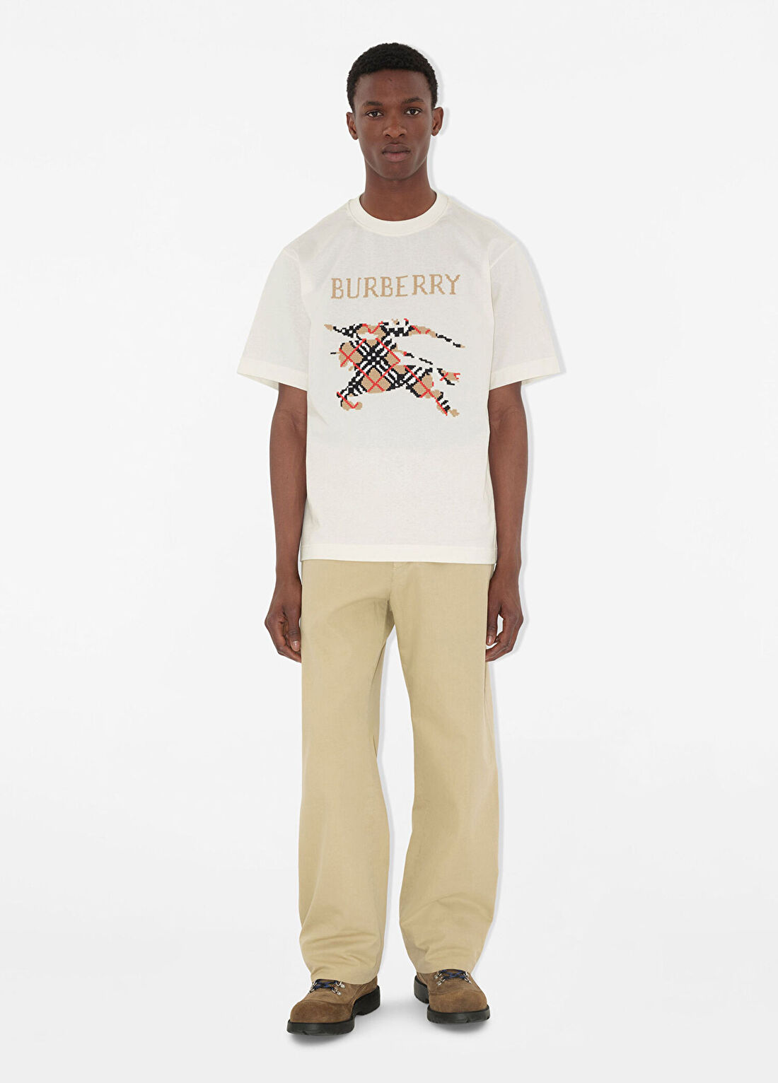 Burberry Ryan Cross Stitch Baskılı Beyaz Relaxed Fit Kısa Kollu Erkek T-Shirt görsel 2