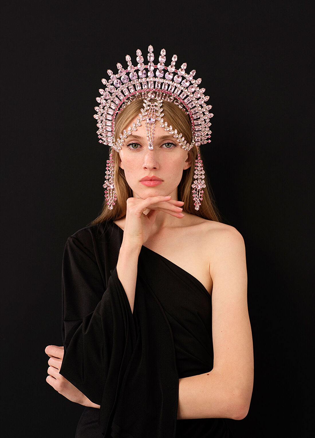 Gaios Byzantine Headpiece Pembe Gümüş Kaplama Kristal Taşlı Kadın Saç Aksesuarı görsel 2