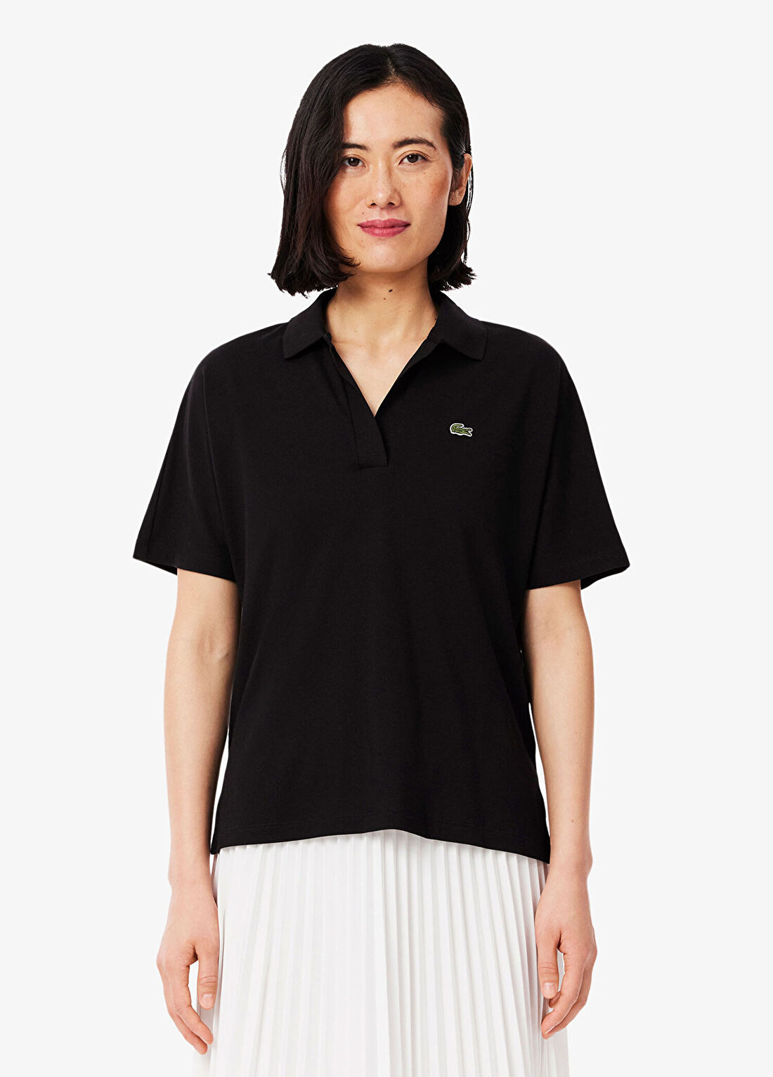 Lacoste Siyah Polo Yaka Relaxed Fit Kısa Kollu Kadın T-shirt