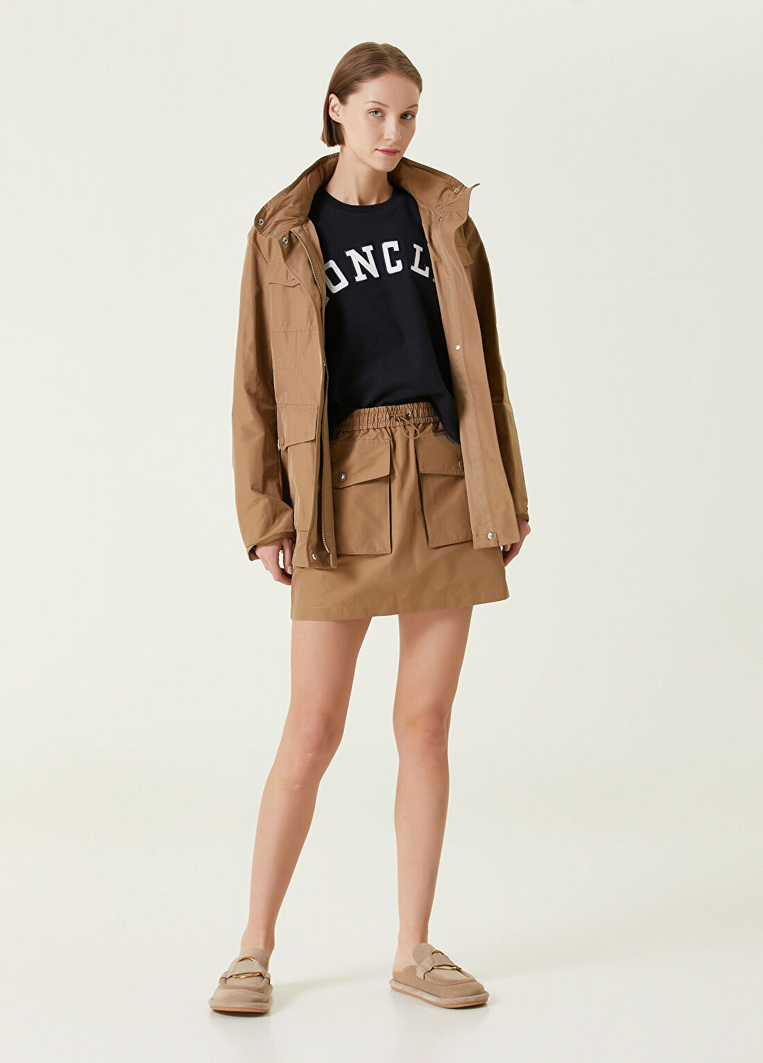 Moncler Taffeta Bej Mini Etek
