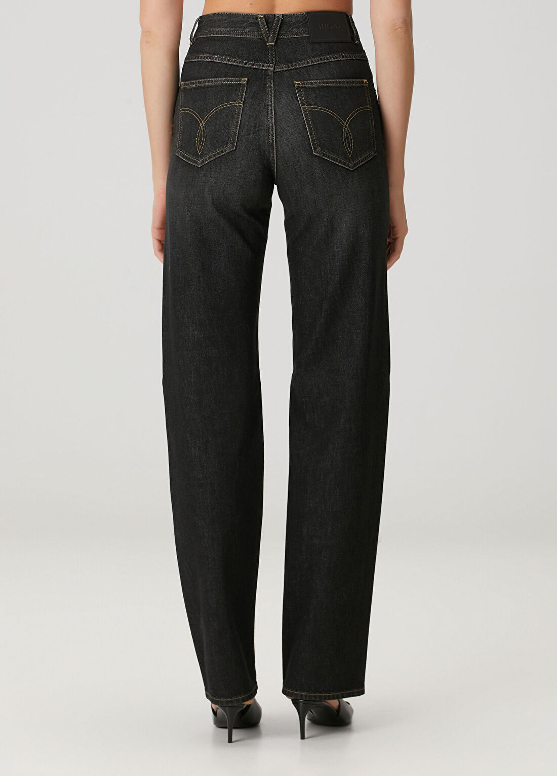 Versace Regular Fit Siyah İşlemeli Jean Pantolon görsel 4