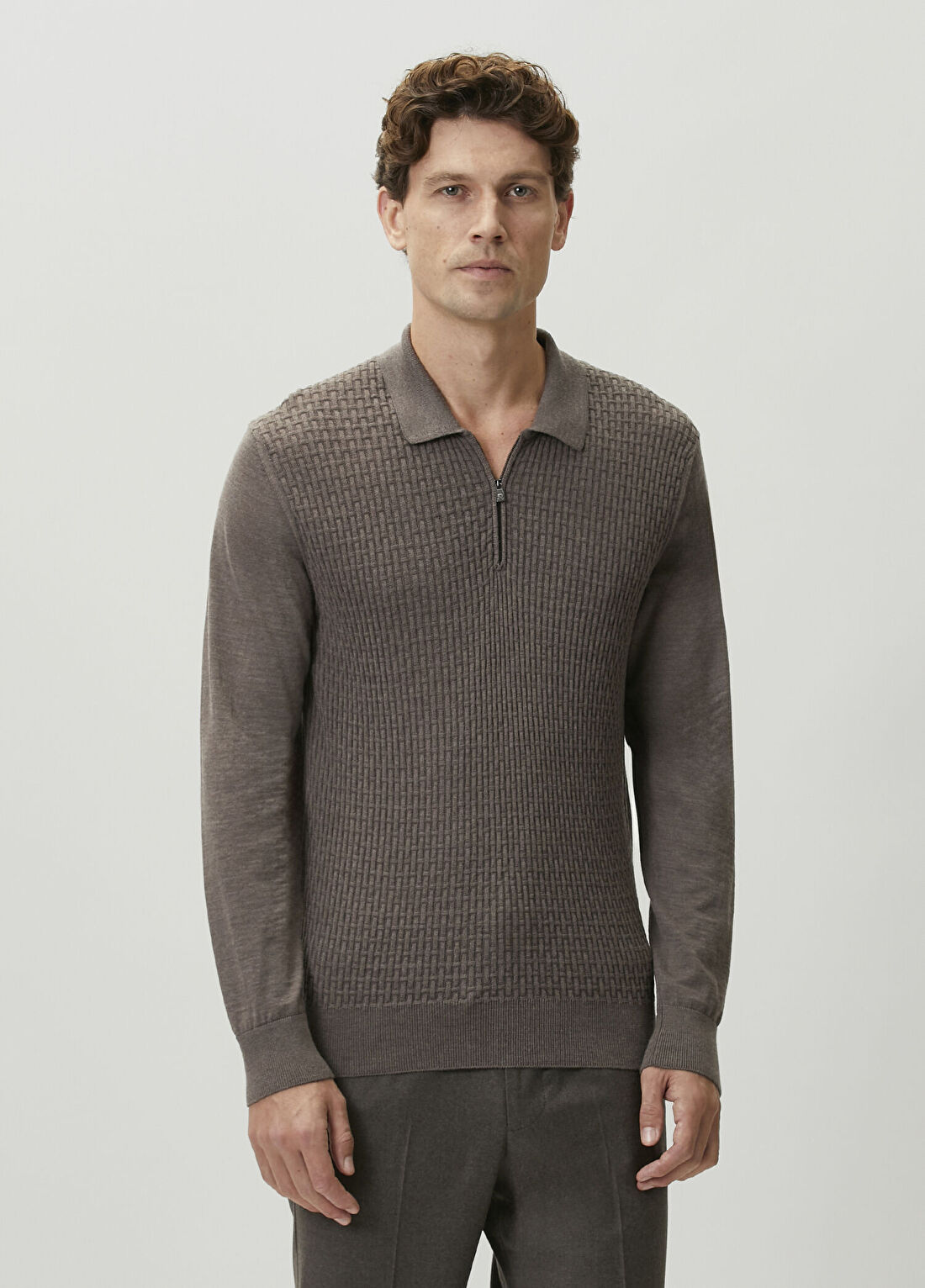 Corneliani Gri Polo Yaka Yün Triko