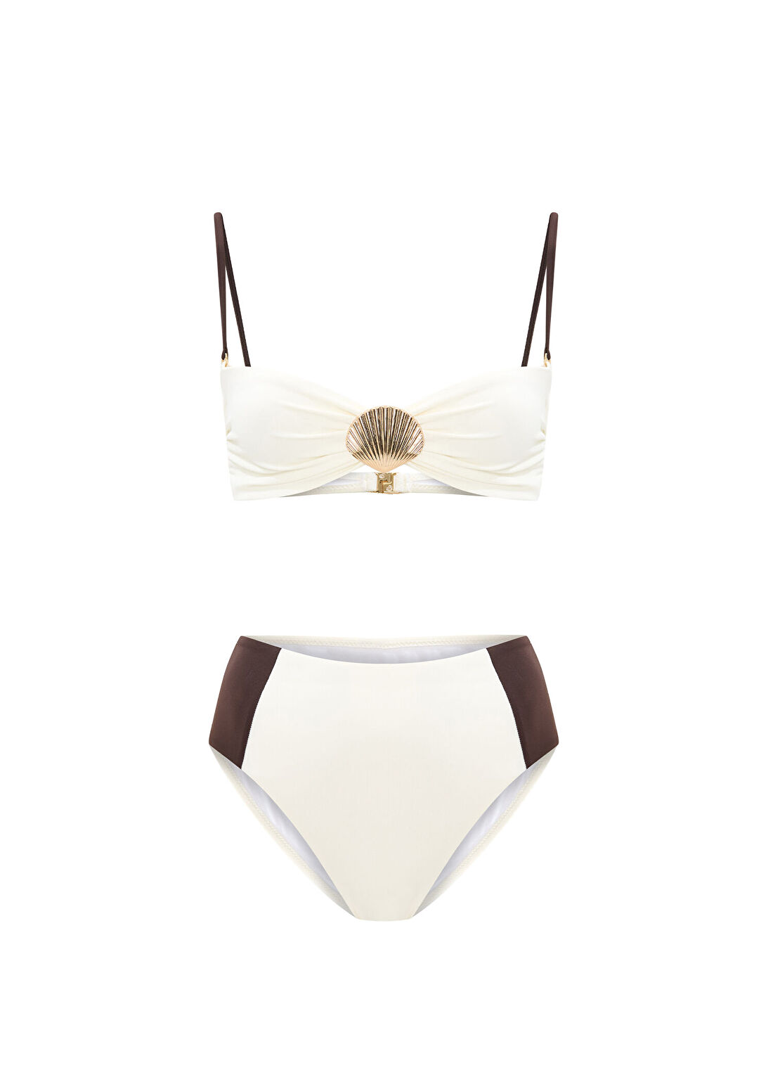 Bia Swimwear Shella White Altın Deniz Kabuğu Aksesuarlı Yüksek Bel Straplez Kadın Bikini Takımı