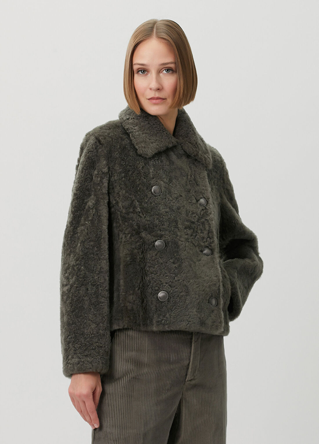 Brunello Cucinelli Koyu Yeşil Shearling Deri Ceket