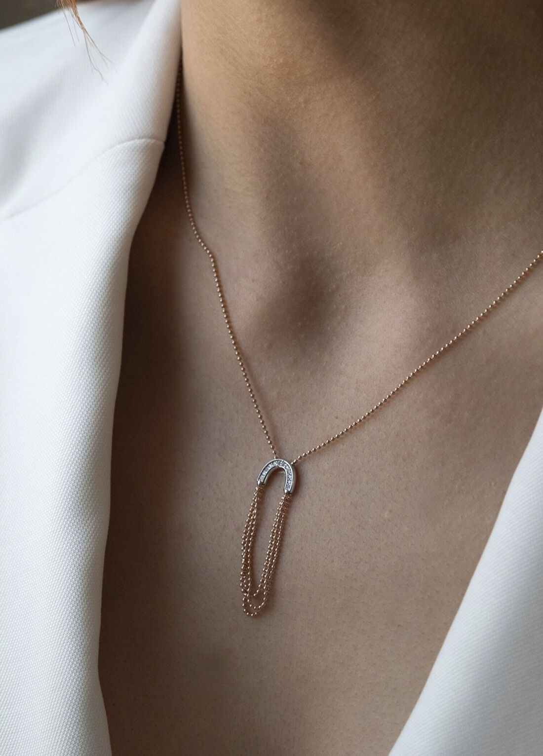 Safir Mücevher Luna Döngü Pırlanta Taşlı 14 Ayar Rose Gold Kadın Kolye görsel 2
