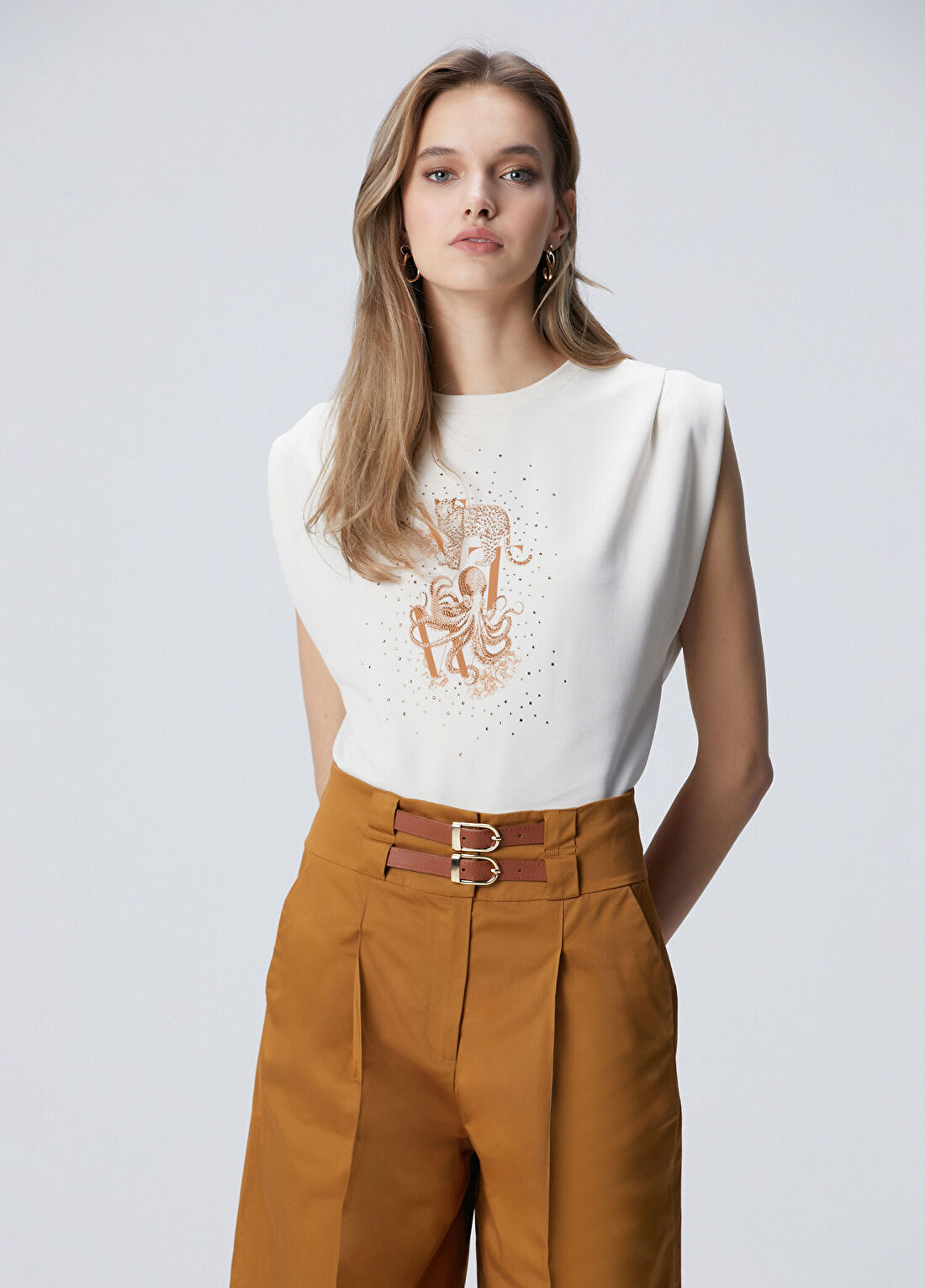 Network Bej Baskılı T-shirt