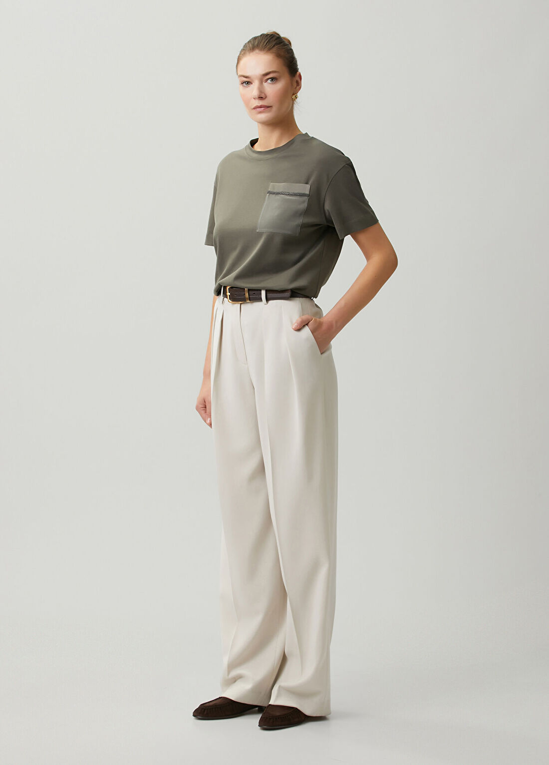Brunello Cucinelli Koyu Yeşil Cepli T-shirt görsel 2