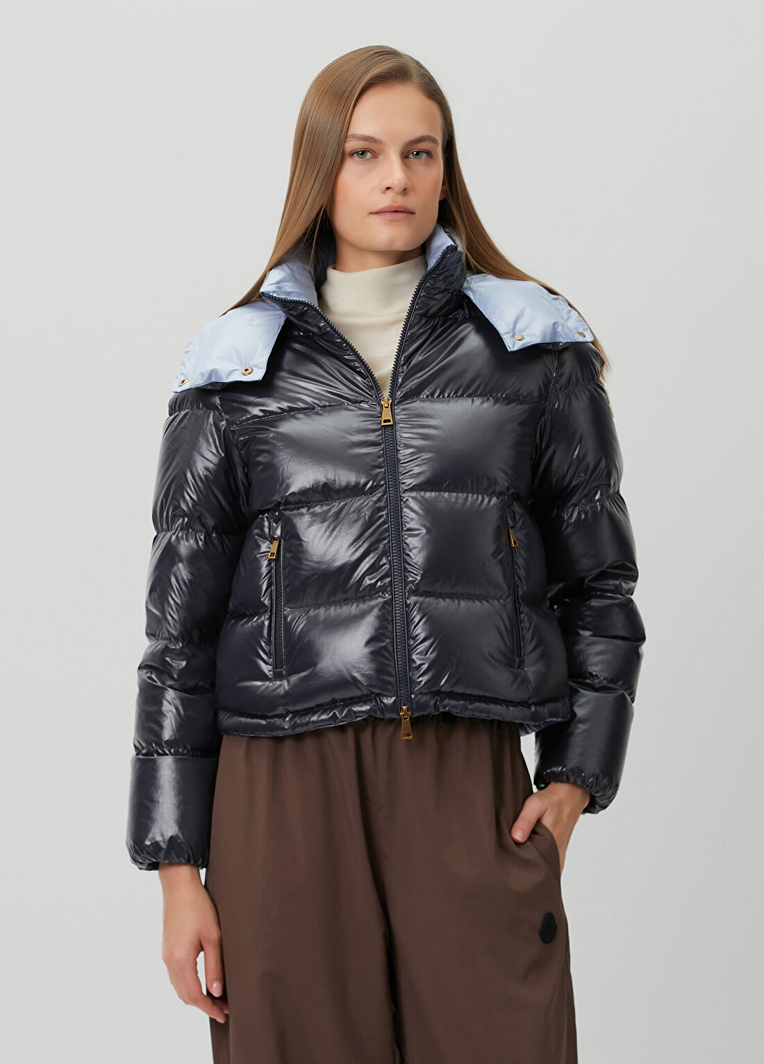 Moncler Niveole Lacivert Kapüşonlu Puffer Mont