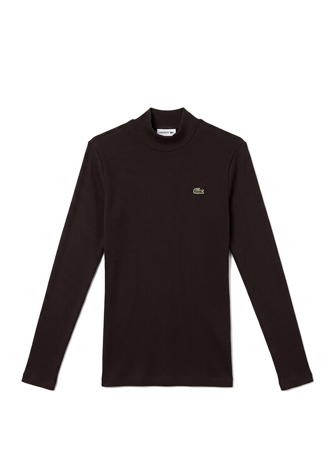 Lacoste Kahverengi Boğazlı Yaka Slim Fit Uzun Kollu Kadın T-Shirt görsel 2