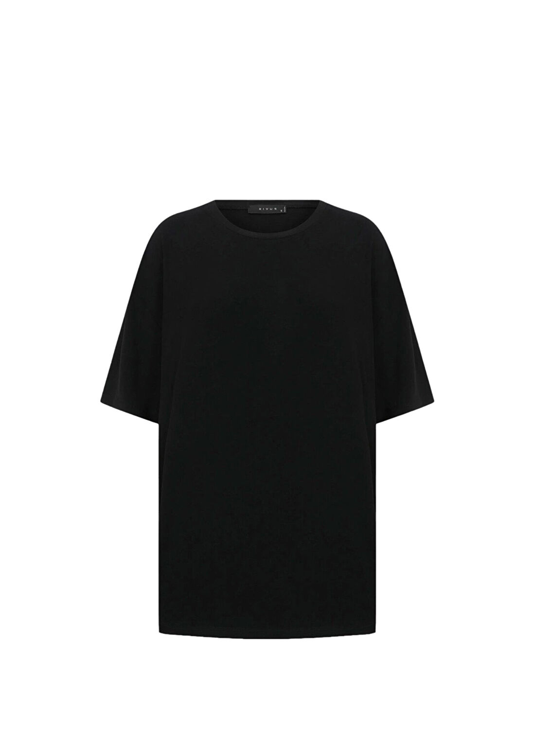 Rivus Siyah Viskon Oversize Dökümlü Kısa Kollu Kadın T-Shirt