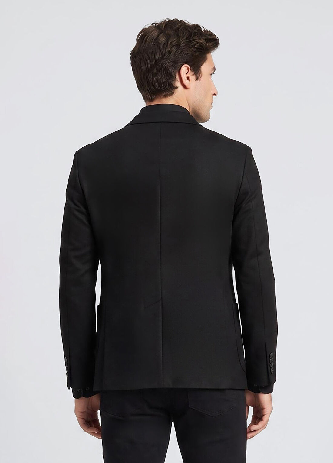 Network Siyah Slim Fit Metal Düğmeli Yün Mix Flanel Ceket görsel 3