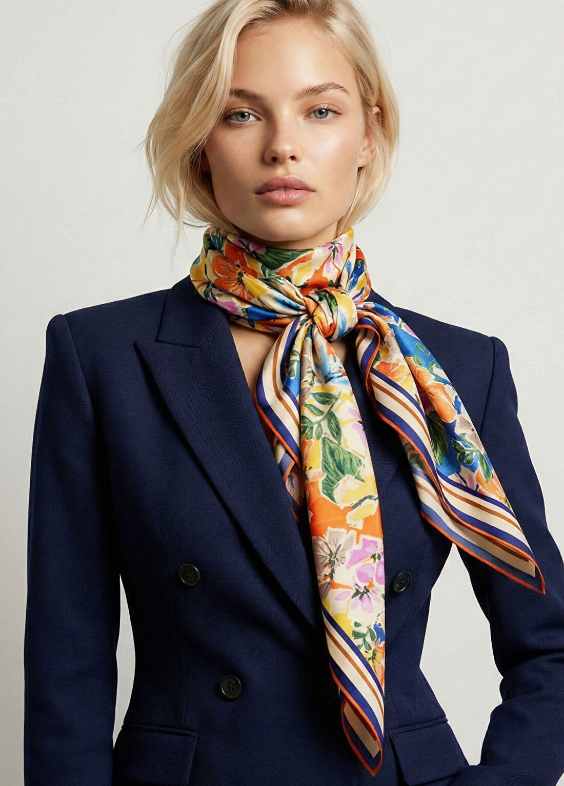 Braelyn London Sunny Bloom Twill Desenli İpek Kadın Eşarp görsel 4