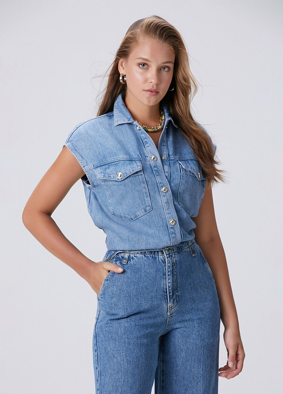 Network Indigo Tencel Denim Gömlek görsel 4