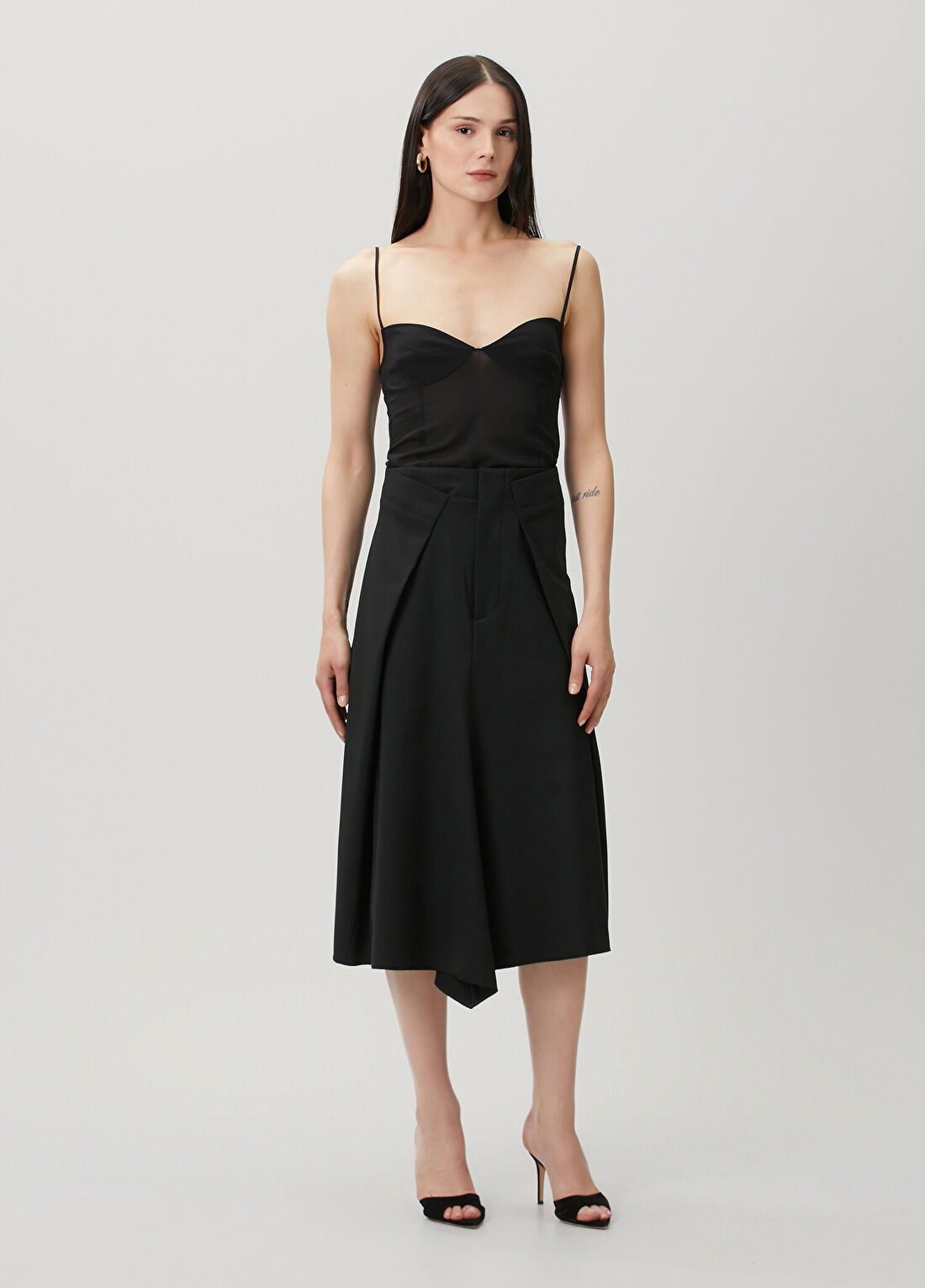 Victoria Beckham Siyah Asimetrik Midi Etek