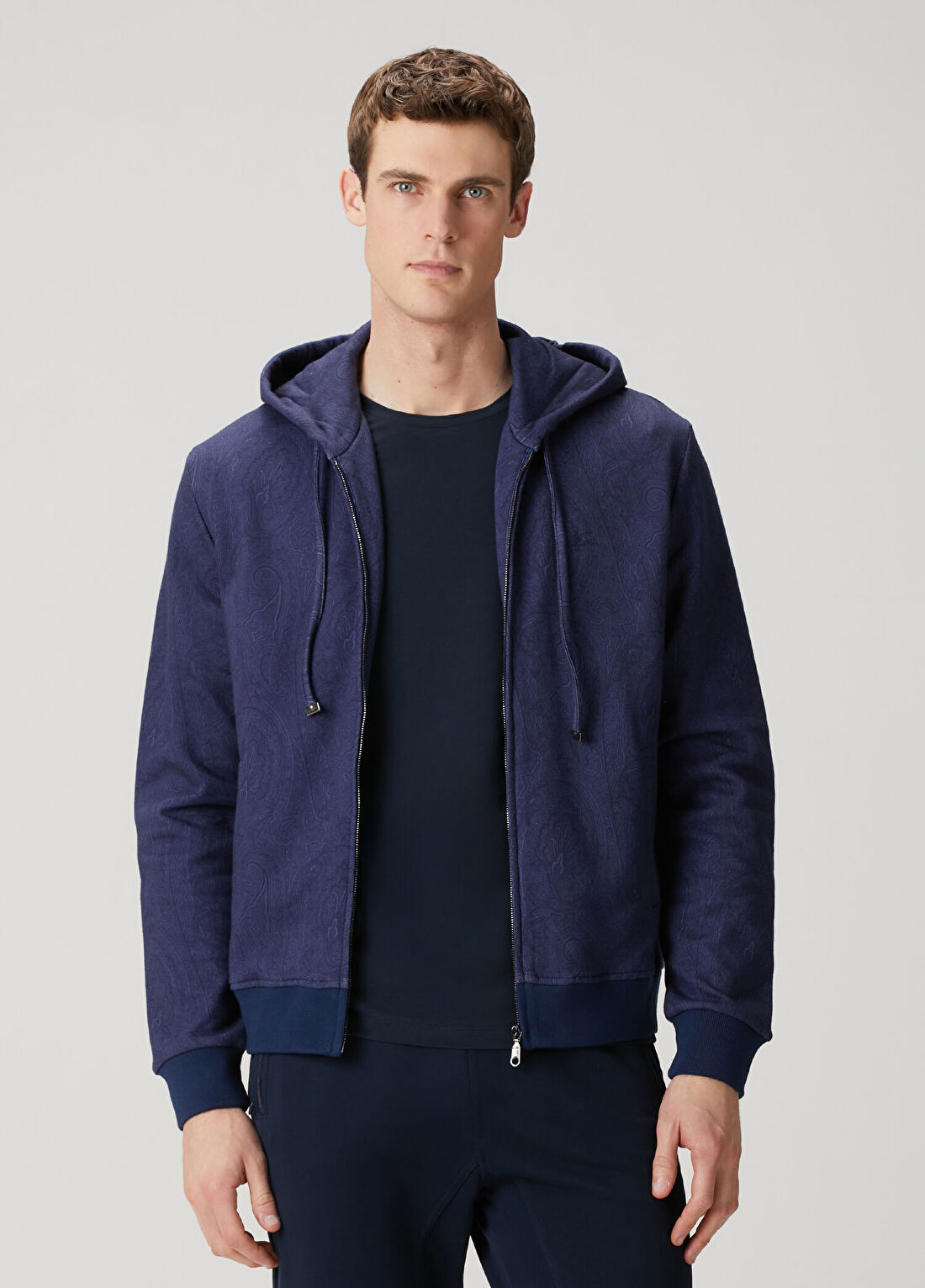 Etro Lacivert Kapüşonlu Etnik Desenli Sweatshirt