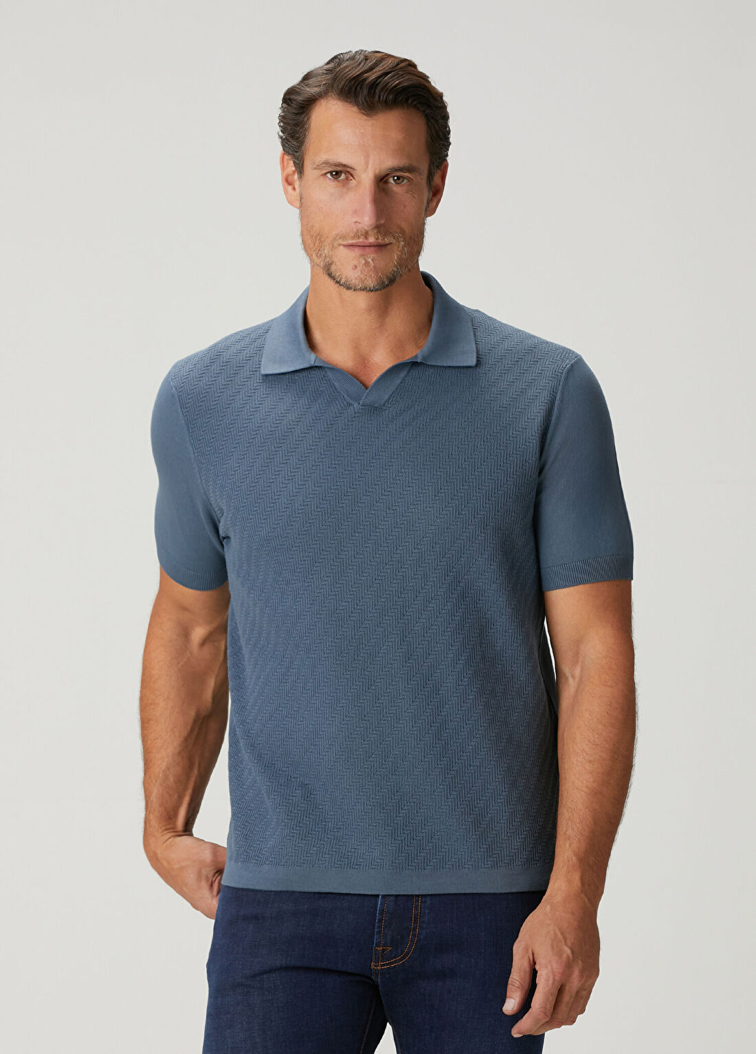 Corneliani Mavi Polo Yaka Kısa Kollu Triko görsel 3
