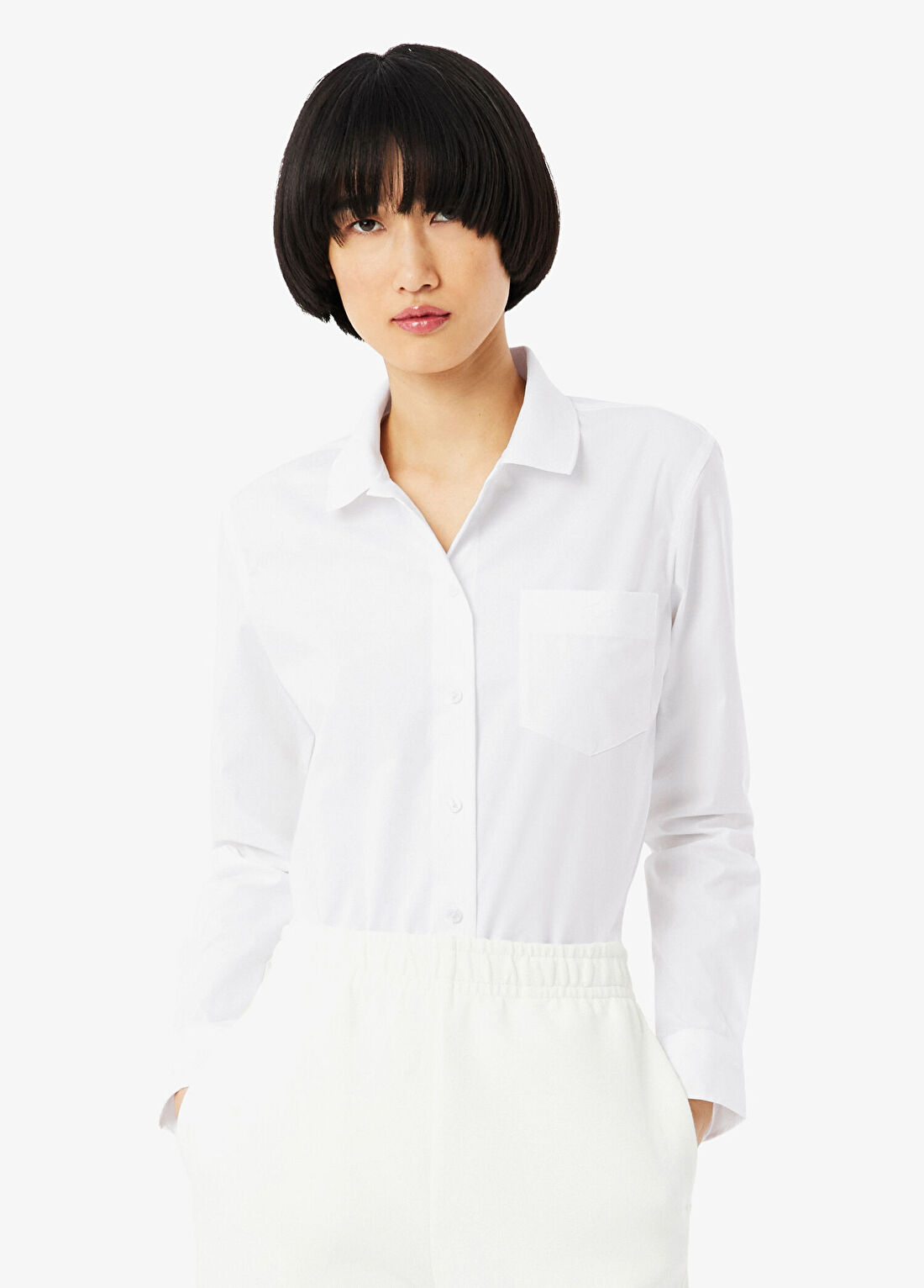 Lacoste Beyaz Pamuklu Slim Fit Uzun Kollu Kadın Gömlek görsel 2