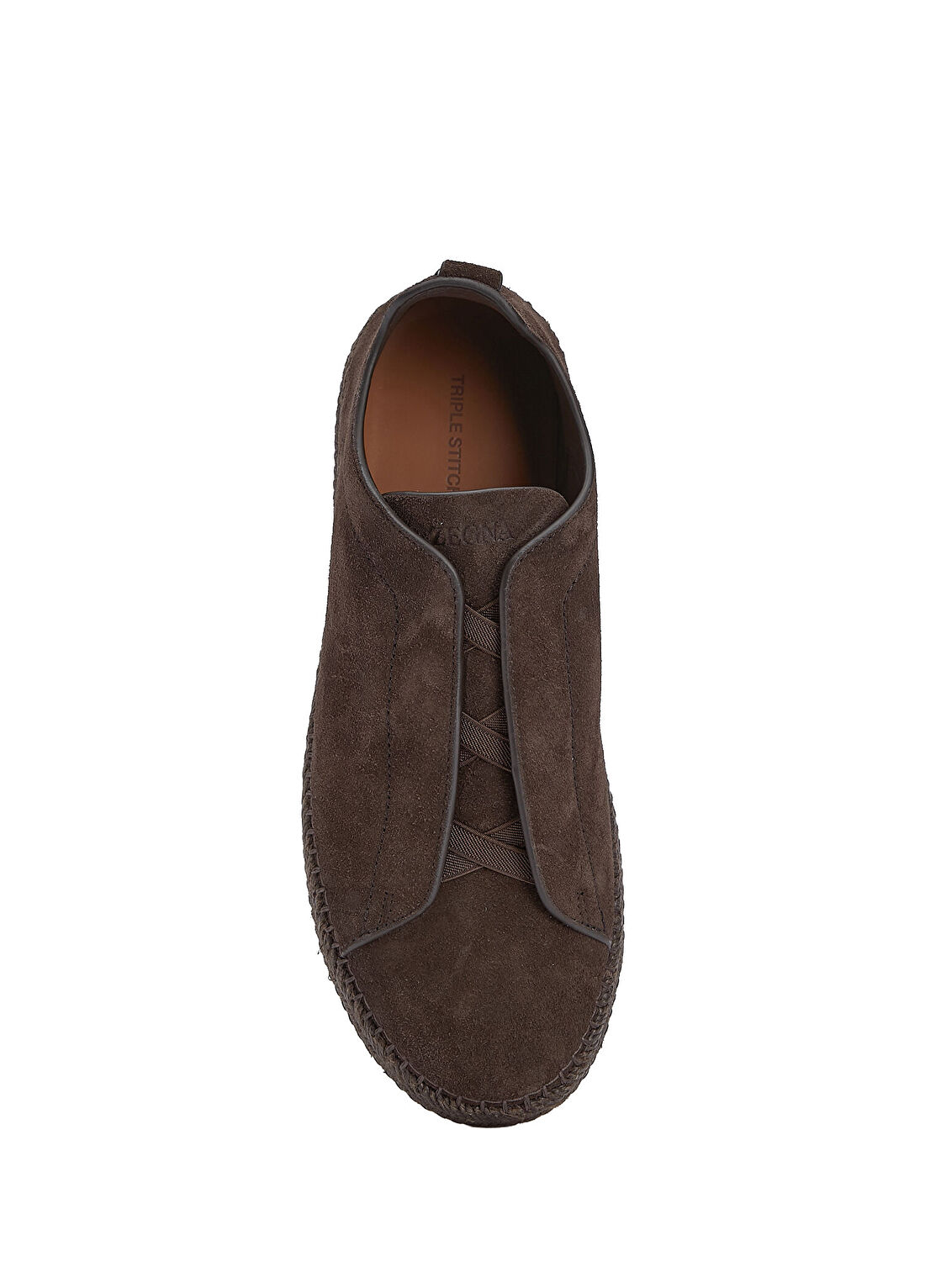 Zegna Triple Stitch Kahverengi Erkek Süet Sneaker görsel 4