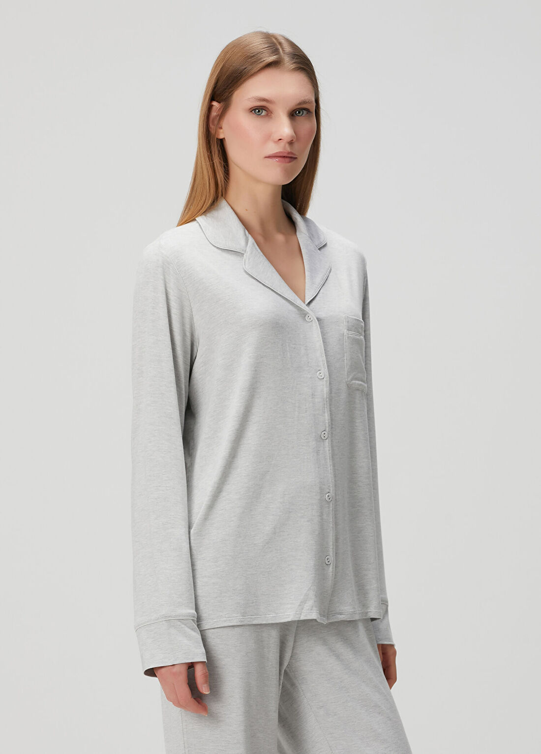 Skims Long Sleep Gri Pijama Takımı görsel 2