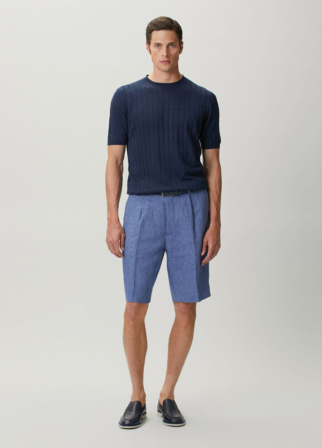 Slowear Mavi Pilili Keten Bermuda