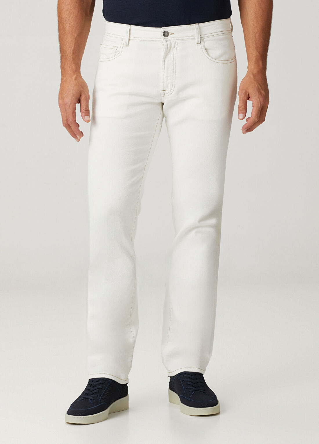 Canali Beyaz Kontrast Dikişli Jean Pantolon görsel 2