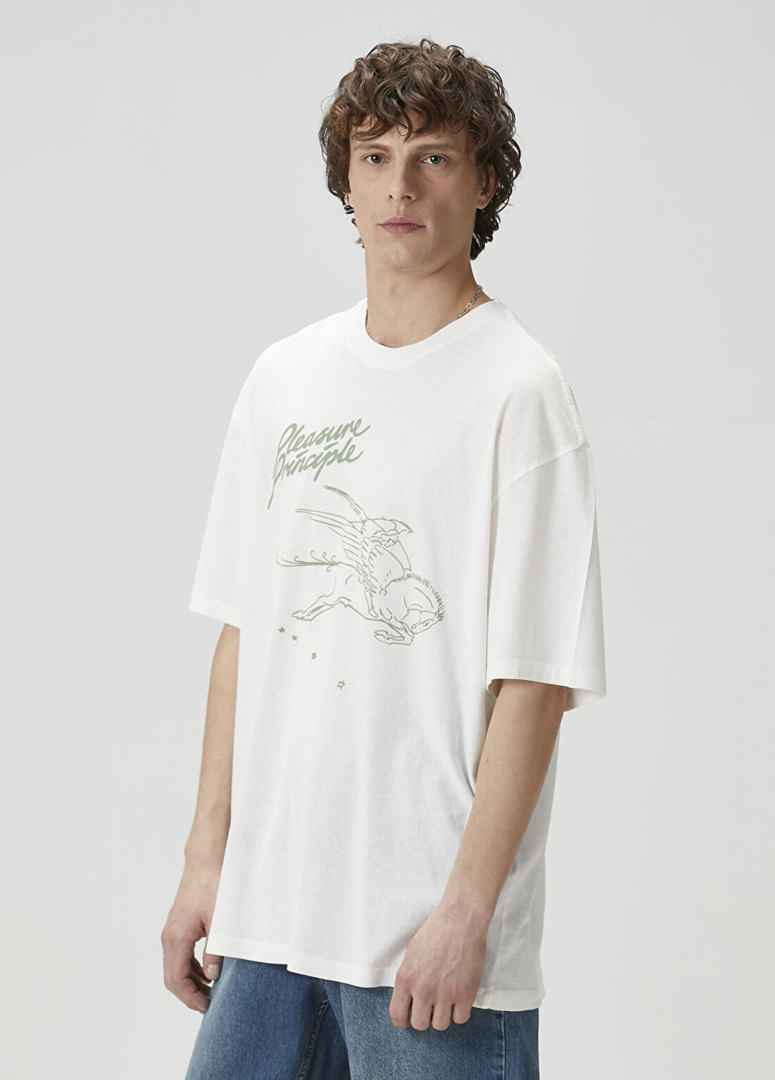 Academia Kırık Beyaz Pleasure Baskılı Oversize T-shirt görsel 4