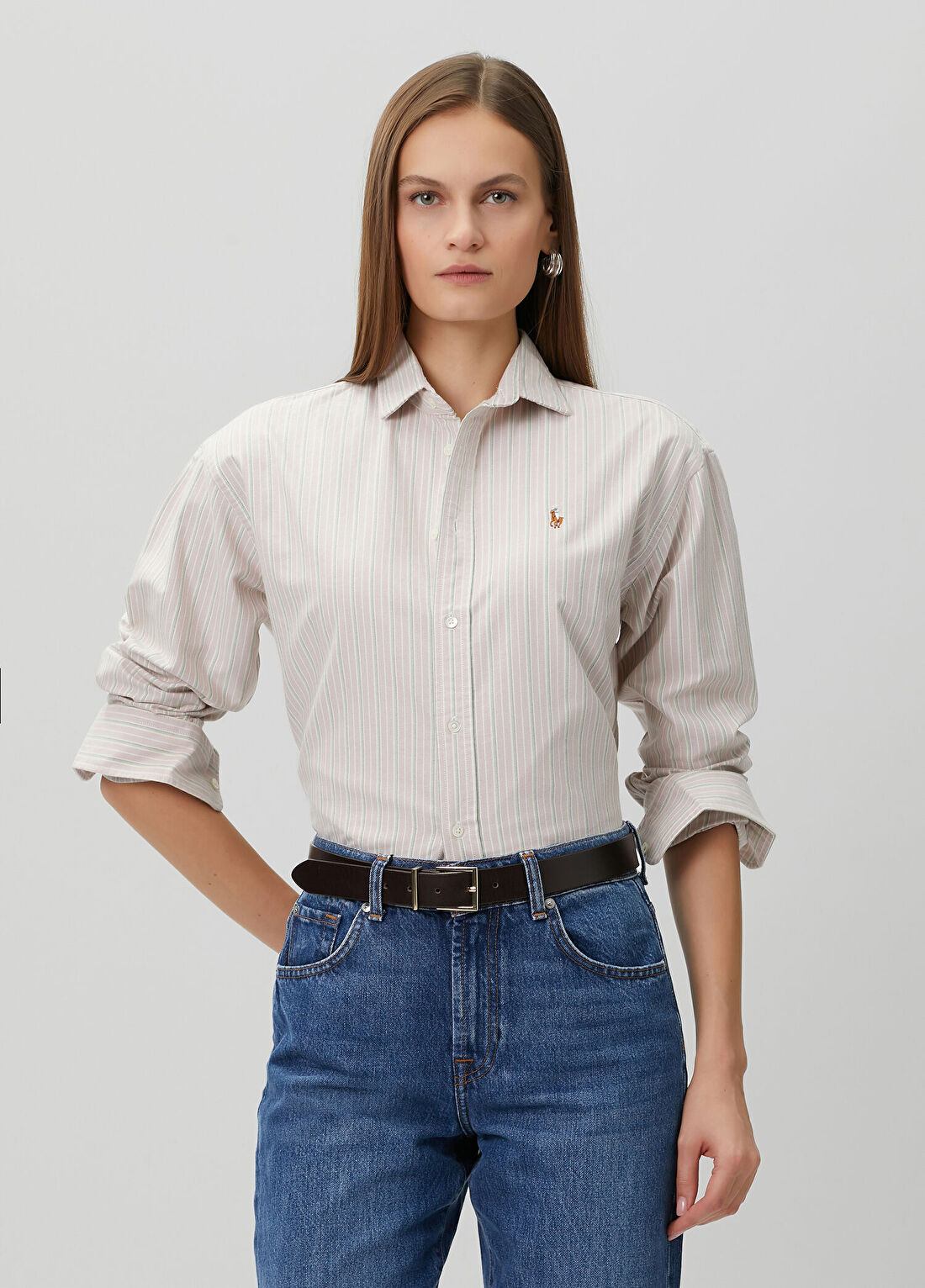 Polo Ralph Lauren Pembe Yeşil Çizgili Gömlek