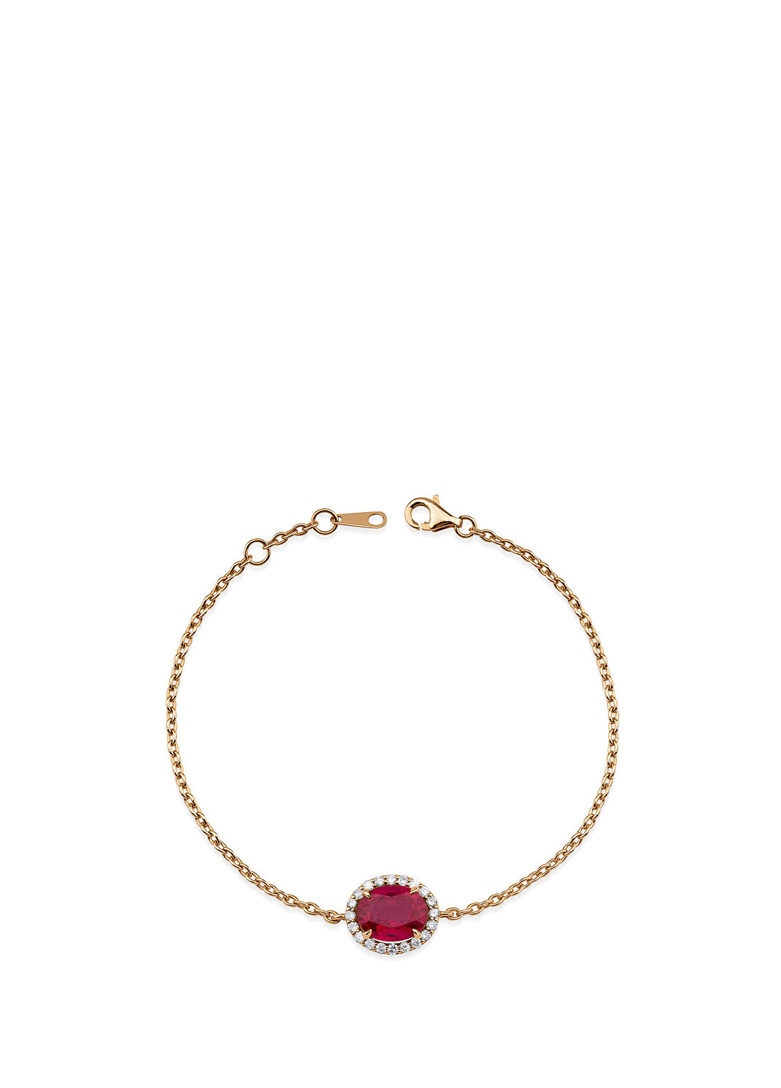 Aspendos Jewellery Oval Yakut Taşlı 18 Ayar Pembe Altın Kadın Pırlanta Bileklik