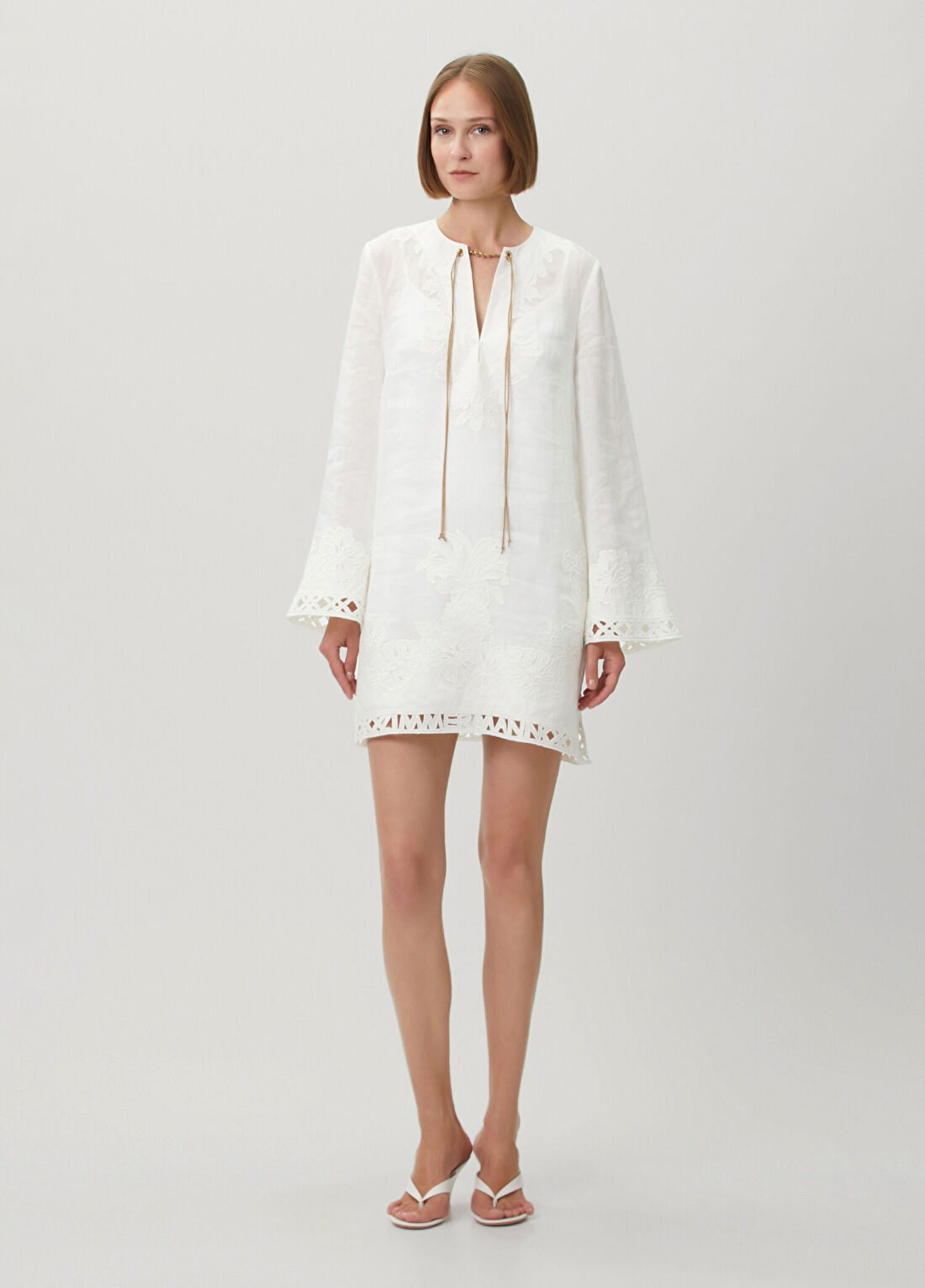 Zimmermann Indra Ekru Nakışlı Mini Elbise