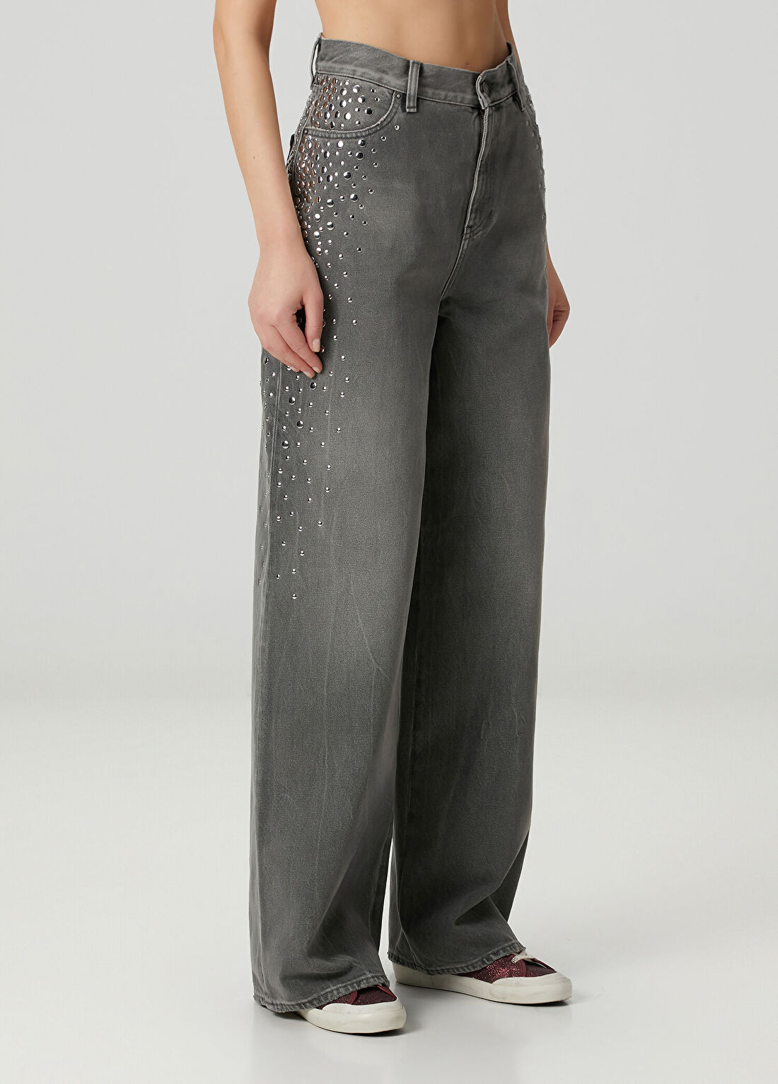 Golden Goose Journey Gri Troklu Boyfriend Jean Pantolon görsel 3