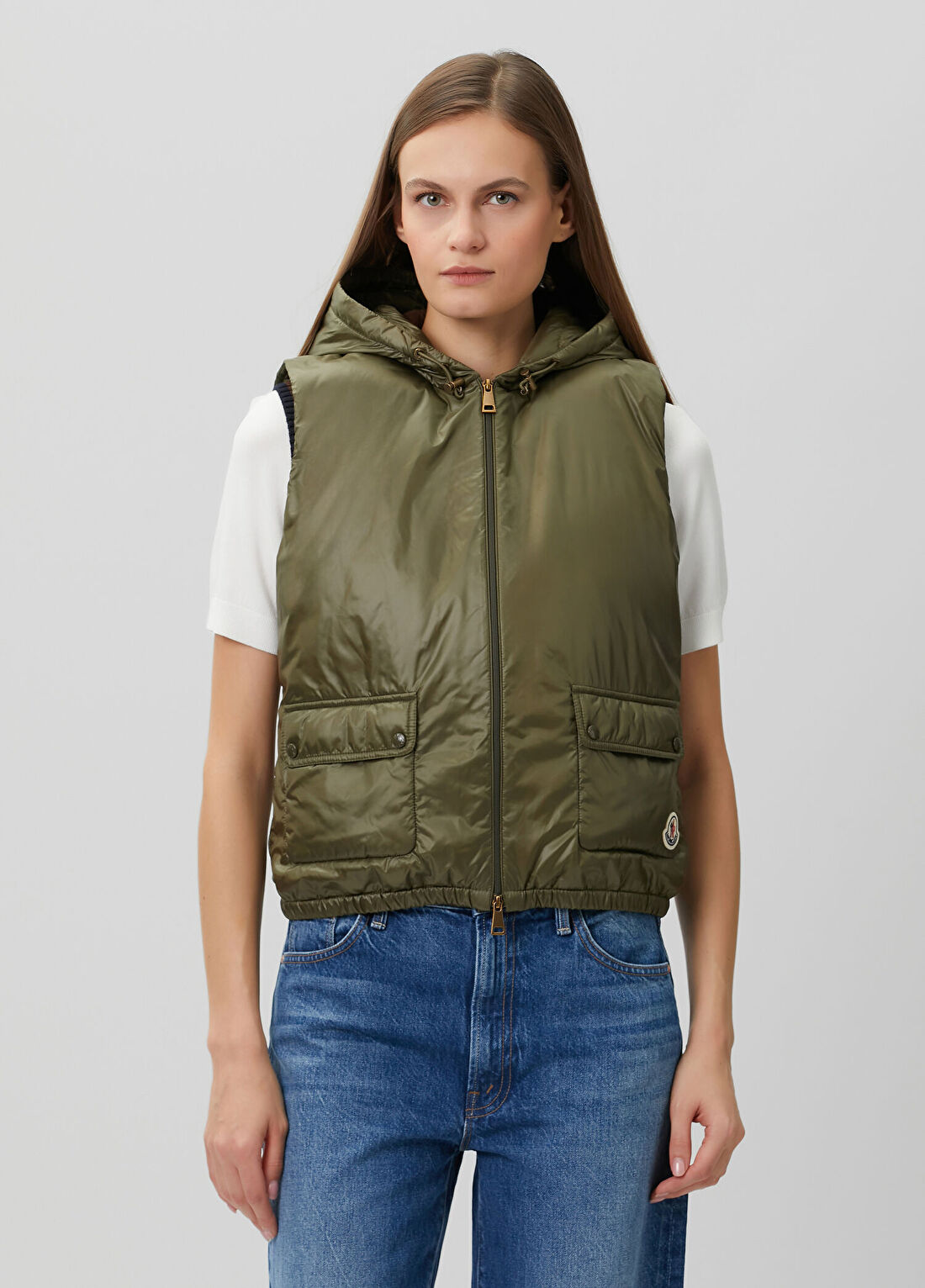 Moncler Lansette Haki Kapüşonlu Yelek görsel 4