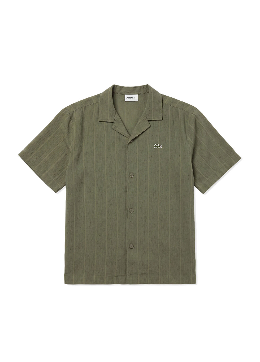Lacoste Haki Çizgili Pamuklu Relaxed Fit Kısa Kollu Erkek Gömlek görsel 2