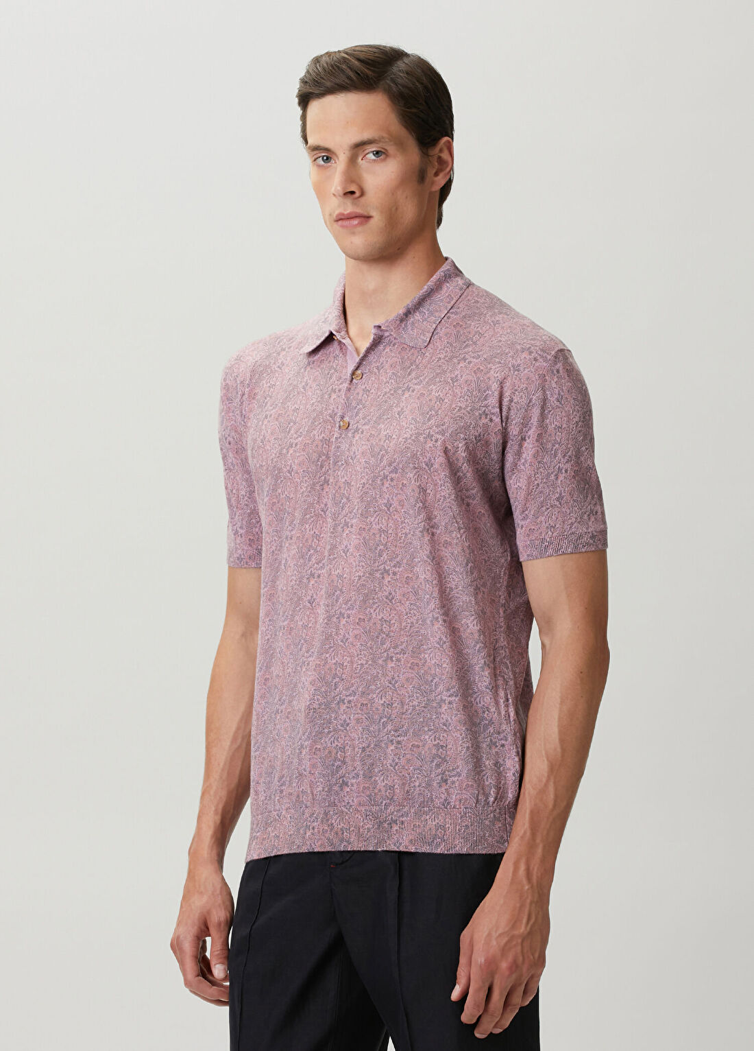 Etro Pembe Polo Yaka Etnik Desenli Kısa Kol Keten Triko