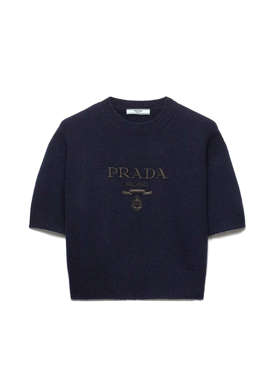 Prada Mavi Yün ve Kaşmir Bisiklet Yaka Kısa Kollu Kadın Kazak