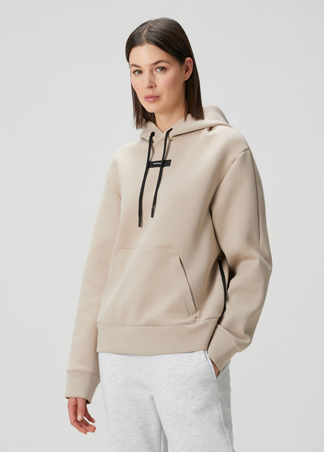 On Focus Tech Bej Kapüşonlu Sweatshirt