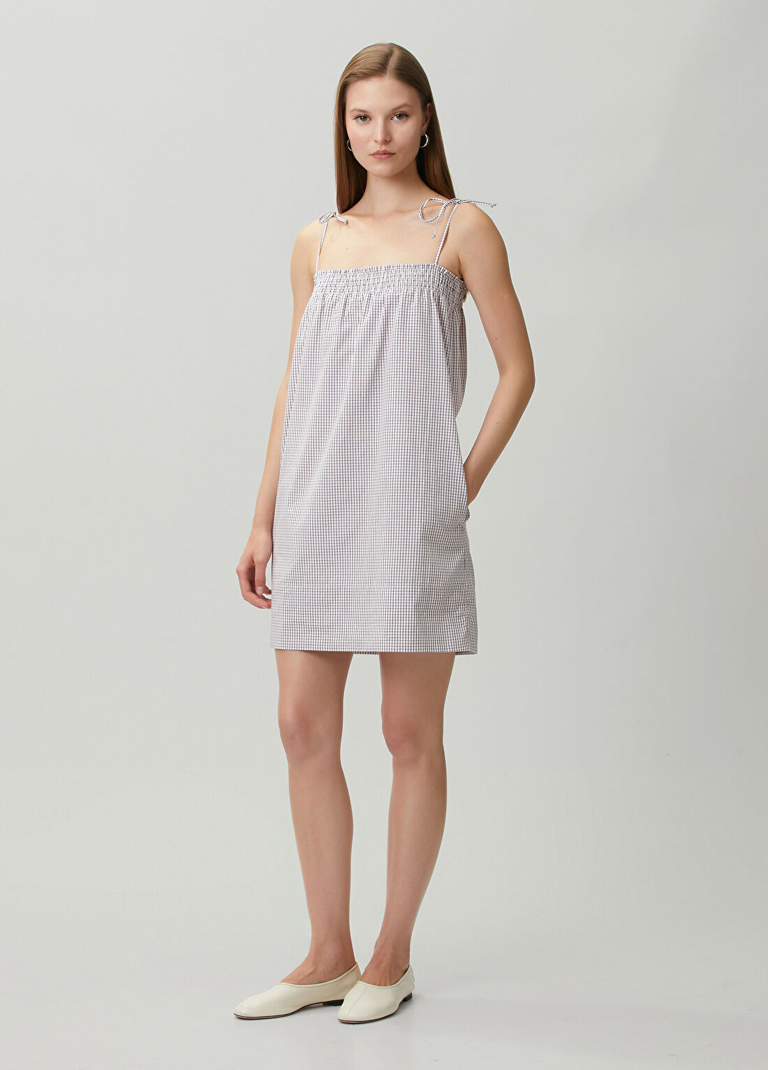 A.P.C. Iris Kahve Beyaz Kareli Mini Elbise görsel 2