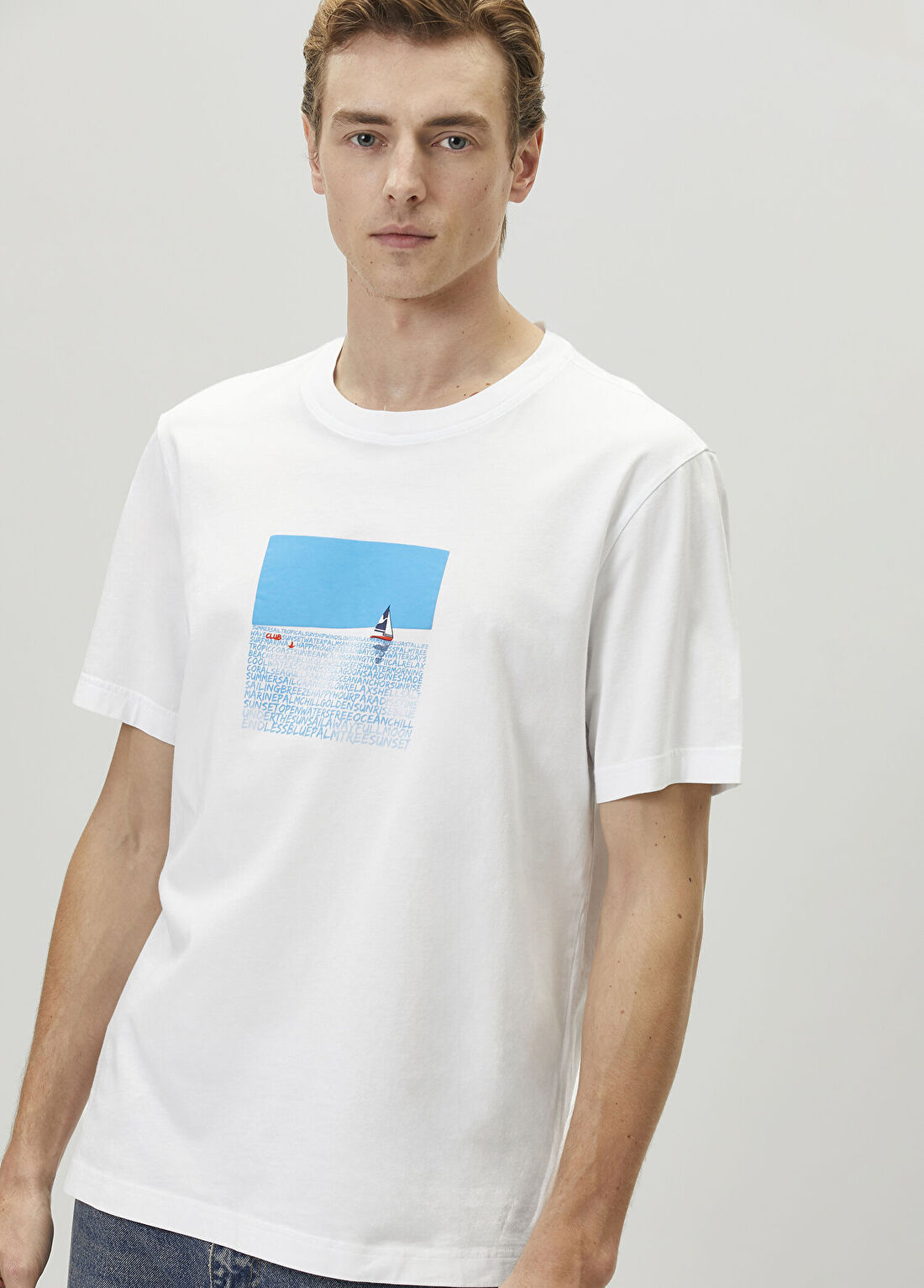 Beymen Club Beyaz Relax Fit Deniz Yelken Artwork T-shirt görsel 2