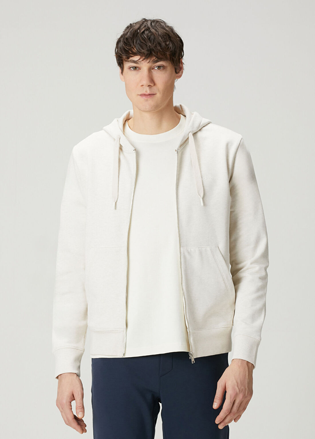 Boss Beyaz Kapüşonlu Jersey Sweatshirt
