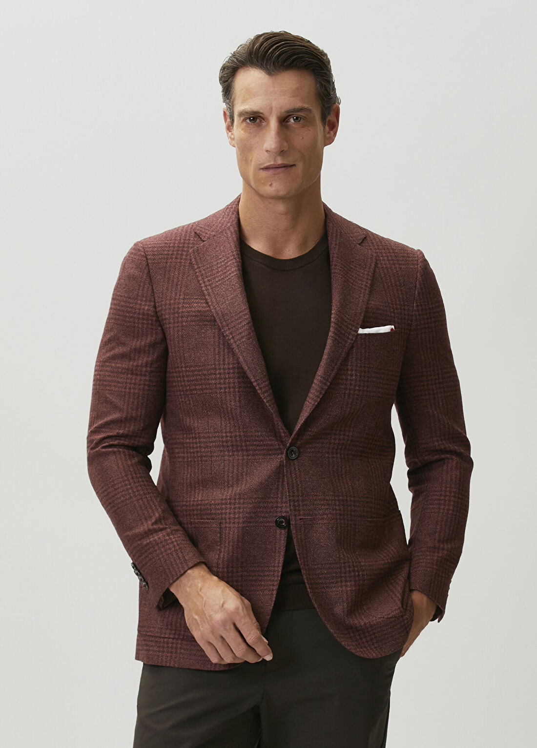 Kiton Bordo Ekoseli Kaşmir Ceket