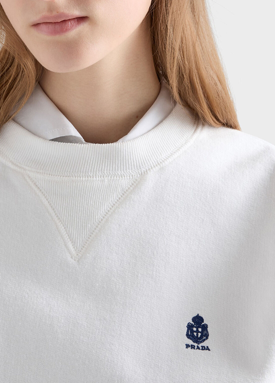 Prada Beyaz Pamuklu Bisiklet Yaka Kadın Sweatshirt görsel 4