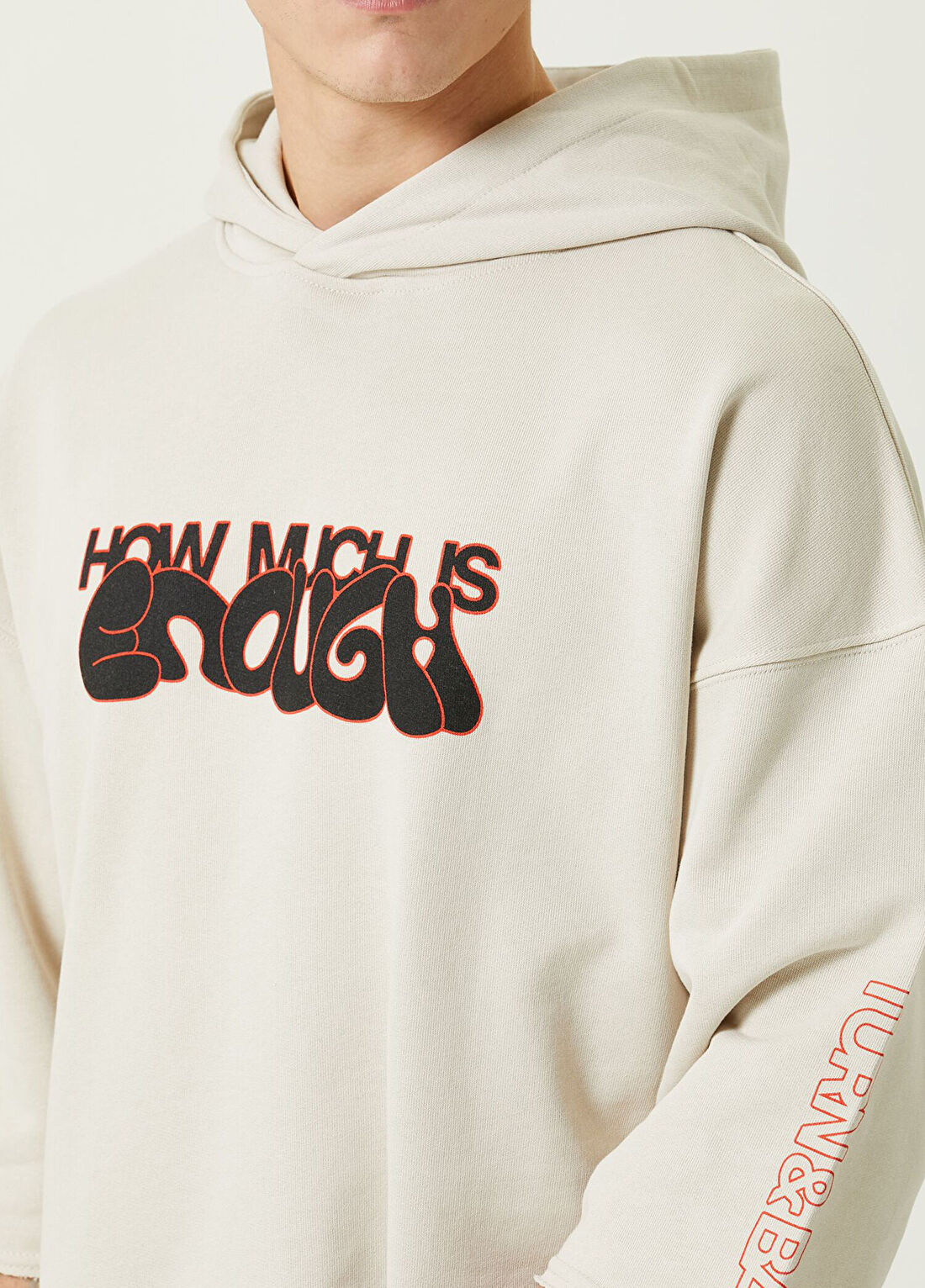 Turn & Bake Enough Bej Yarım Kol Kapüşonlu Erkek Sweatshirt görsel 2