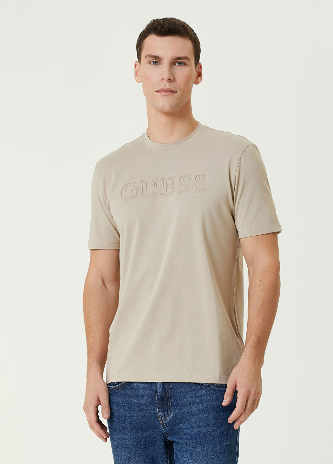 Guess Alpy Bej Logo Detaylı T-shirt