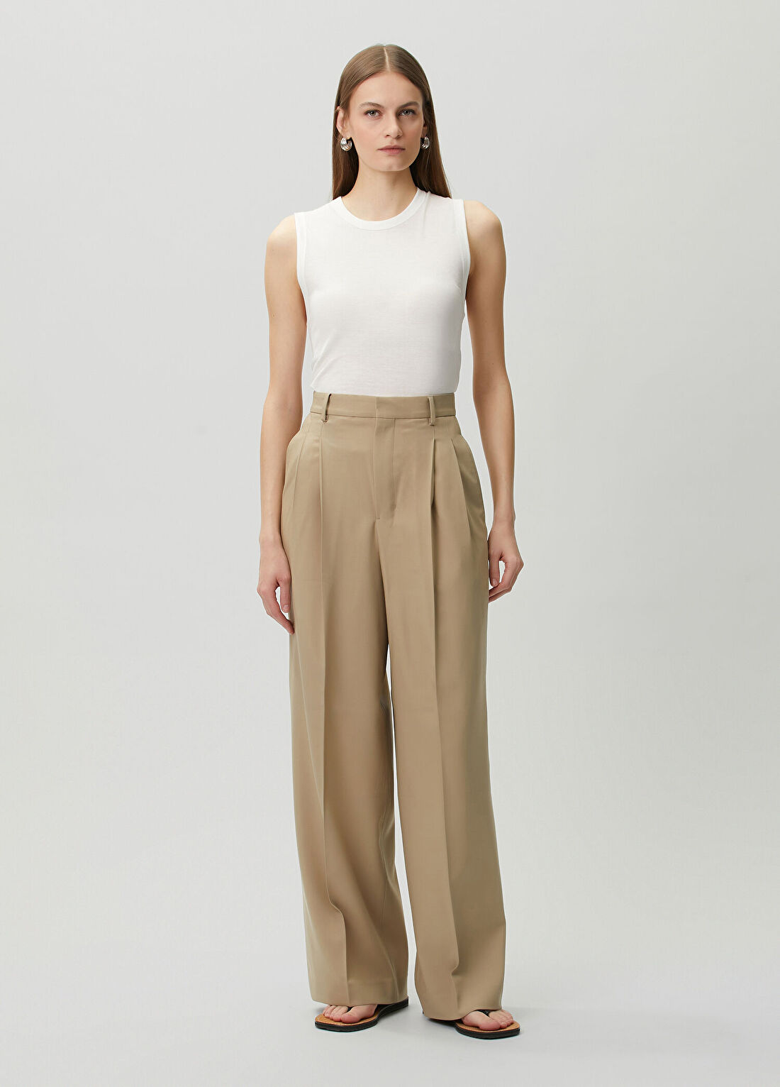 Ami Paris Bej Wide Leg Yün Pantolon