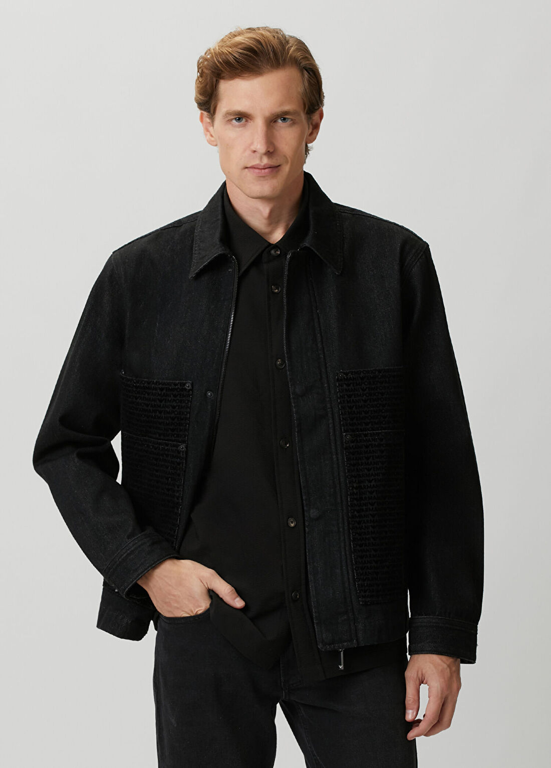 Emporio Armani Siyah Kadife Cepli Ceket