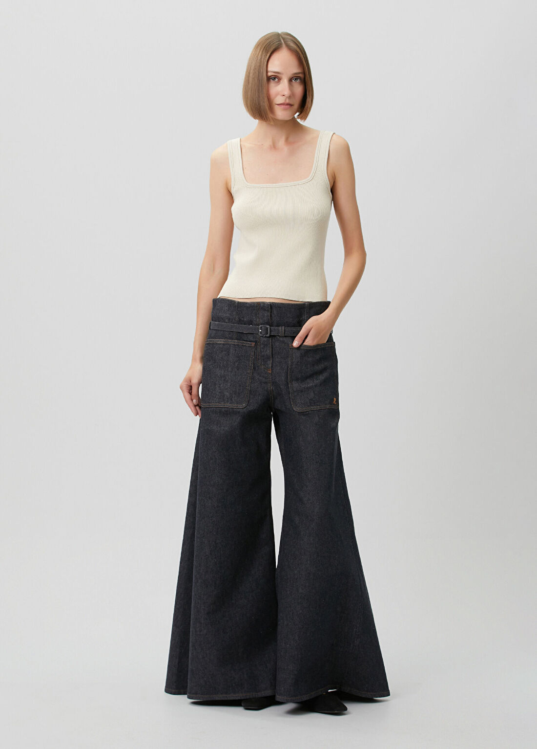 Courreges Koyu Mavi Palazzo Jean Pantolon