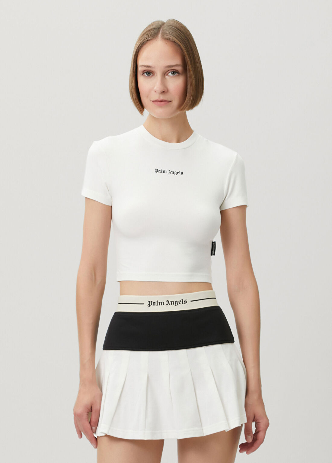 Palm Angels Classic Logo Kırık Beyaz Crop T-shirt