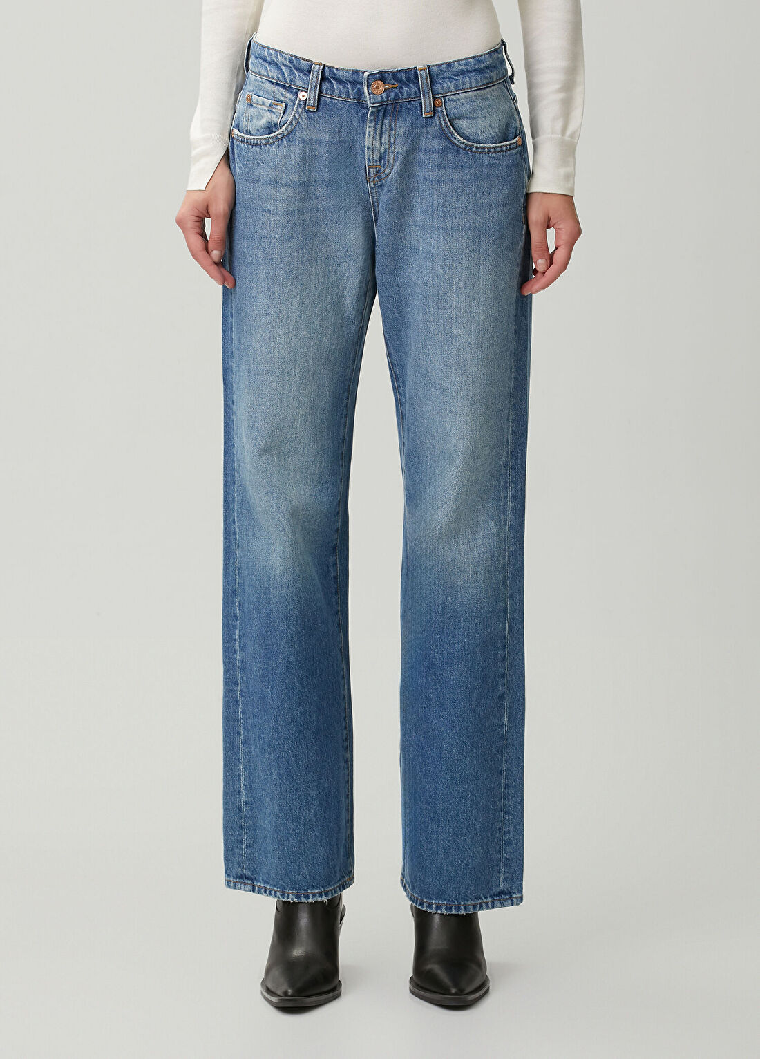 7 For All Mankind Mavi Straight Leg Jean Pantolon görsel 2
