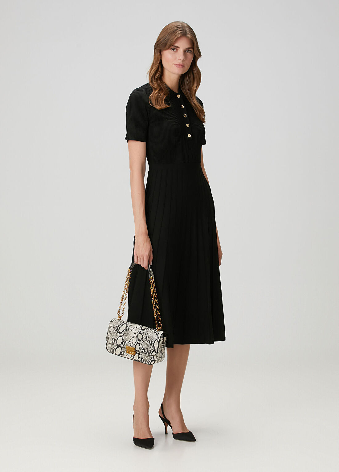 Michael Michael Kors Siyah Midi Polo Triko Elbise