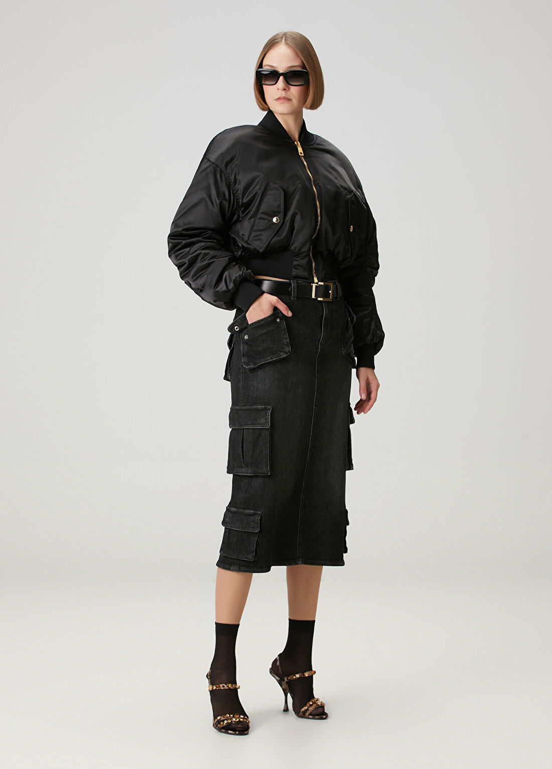Dolce&Gabbana Siyah Midi Denim Etek
