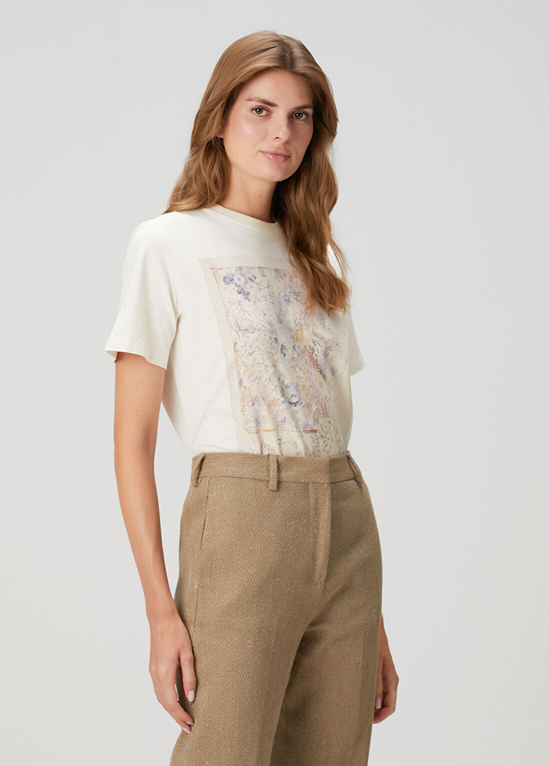 Golden Goose Journey Bej Çiçek Baskılı T-shirt